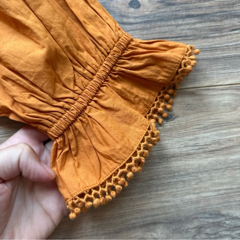 Free People Louella Blouse Tawny orange Lace Embroidered Top Size XS boho Crop